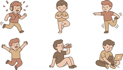 Fototapeta premium Young Boy Daily Routine Activities for Self Care and Wellness 