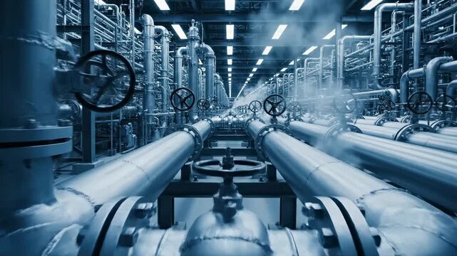 This video features Refinery Pipes Network &ndash; Industrial lines motion, blue tone, highlighting energy infrastructure, heavy industry engineering and modern production facility concept for corporate and