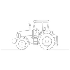 Obraz premium Minimalist line drawing of farm tractor. Minimalist agriculture equipment vector illustration for farming, harvest, and rural concept