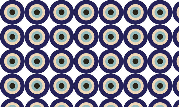 Repeating pattern of blue and white evil eye symbols