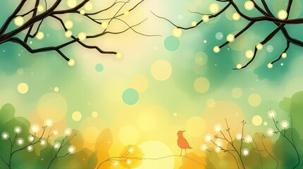Fototapeta premium Watercolor nature composition with soft grass forms. Tender spring ambiance and elegant minimal style.