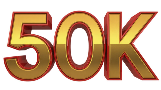Golden 50k text display with red outline on white background