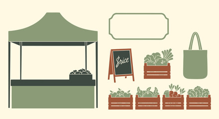 Market Stall with Plants and Shopping Bag.