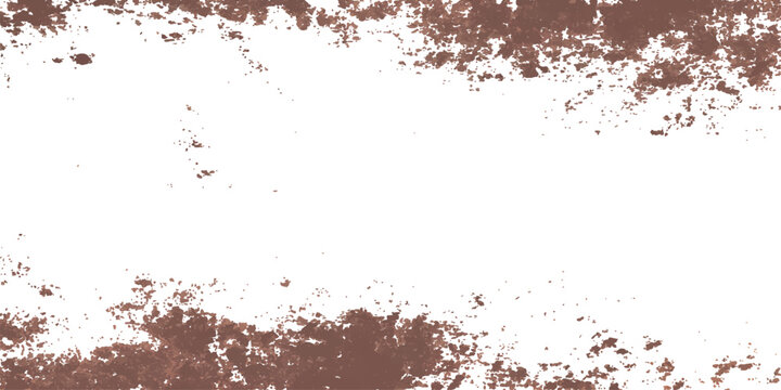 An abstract brown grunge texture design featuring artistic ink splashes and paint powder drops on a dirty paper background with a vector frame pattern and space for your text