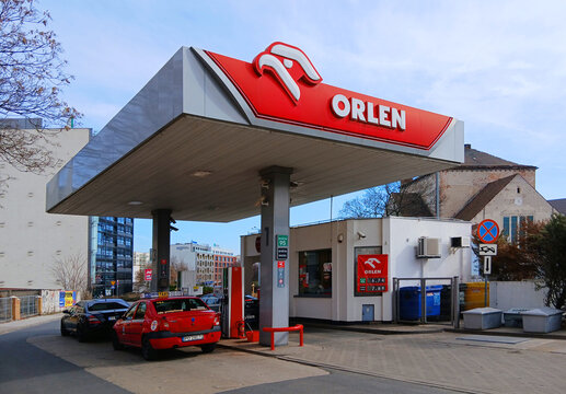 Poznan, Poland - 14 March 2026: View at Orlen gas station.