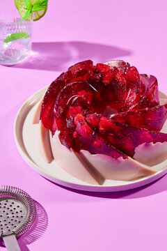 Jelly cake on a pink background