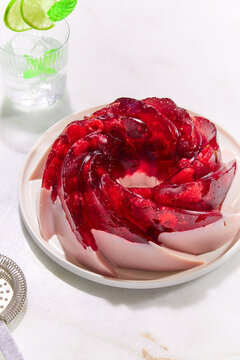 Jelly cake on a white marble background