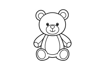 Obraz premium A cute black and white line drawing of a smiling teddy bear sitting upright with a friendly expression on a plain white background, perfect for children's illustrations and educational materials.