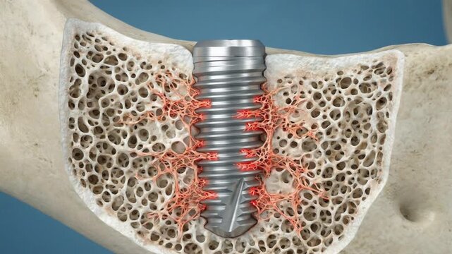 A tooth with a silver screw in it