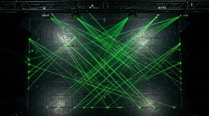 Obraz premium A dynamic concert scene with vivid green and red laser lights crossing over a crowded audience. Generative AI.