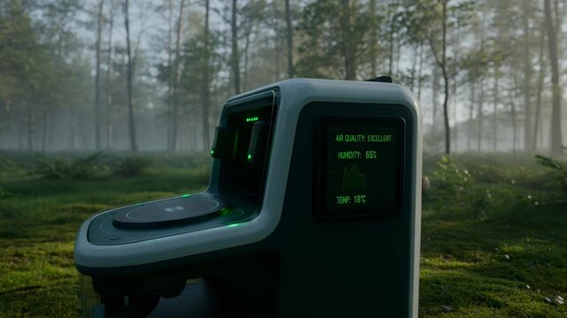 Futuristic Environmental Monitoring Station With Drones in a Lush Forest