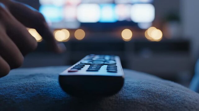 This video features Remote Control Click &ndash; TV light glow, evening routine, highlighting home entertainment lifestyle, relaxation moment and modern living room ambiance for consumer electronics