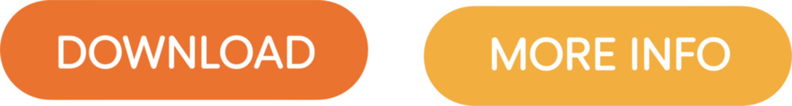 Modern Orange Web Button Vector Set with Download and More Info Text for Interface Design Projects