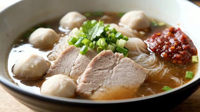 Delicious bowl of meatball soup.
