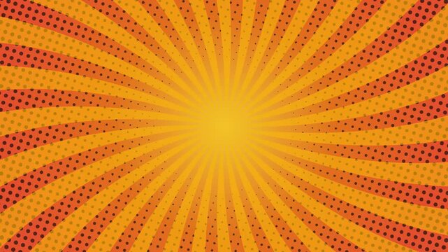 Abstract Pop Art Sunburst Animation with Seamless Rotating Motion. Colourfu Rotating Ray Background for Cartoon and Anime Style Motion. Vintage Retro Sunburst Background with Dynamic Comic Book Style 