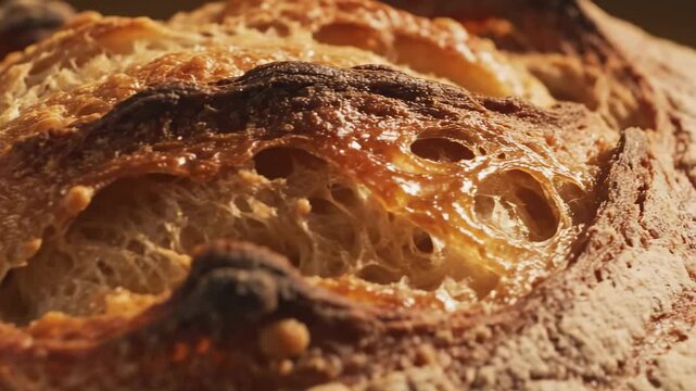 Video macro baked goods crust with luminous sheen and detailed texture for gourmet food campaigns, artisanal bakery visuals, and lifestyle content.