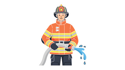 Brave Firefighter in Action: A valiant firefighter, clad in protective gear, stands ready, directing a powerful stream of water. A symbol of courage, duty. © Hasib