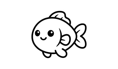 Fototapeta premium Cute single fish icon black and white cartoon aquatic animal vector illustration isolated on white background