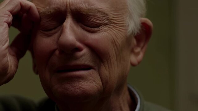 Senior Gentleman Showing Deep Sorrow Indoors. Elderly Caucasian Man Exhibiting Grief In Quiet Room