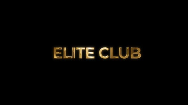 Elite Club Golden Text Effect with Sparkles on Black Background.