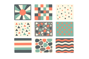 Obraz premium A collection of nine square tiles featuring various geometric and