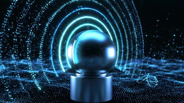 Video of autonomous technology concept with sensor radar pulse in minimal dark scene, advanced AI system visualization, smart mobility and innovation background for tech branding.