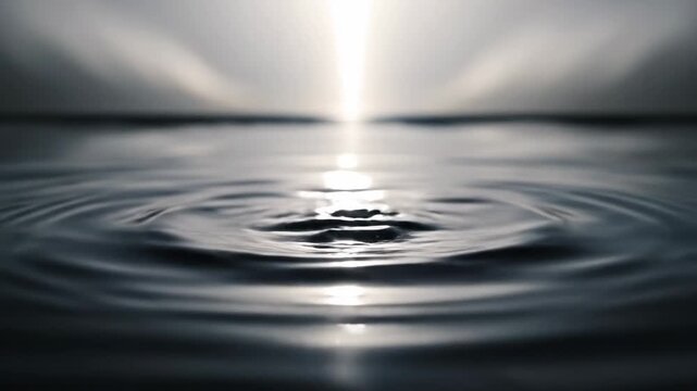 Video of tranquil water surface with expanding ripples representing baptism and spiritual rebirth, minimalist religious concept background.