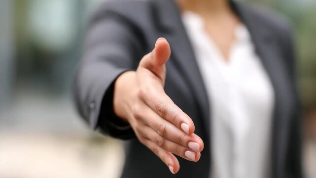 Handshake of Opportunity: A gesture of professional handshake, a symbol of partnership and agreement in the business world, offering a promise of collaboration.