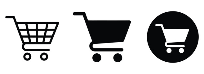Shopping, cart vector icon collection with full and empty carts, trolley symbols, online shopping and retail sale concept, clean modern flat vector design © welcome  saiful  