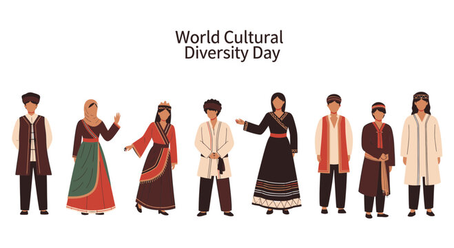 World Cultural Diversity Day People in Traditional Clothes vector illustration