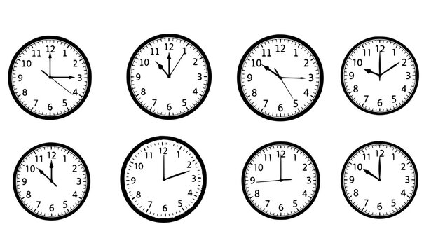 Minimal black and white wall clock face vector pack with analog time dials