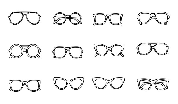 Minimal sunglasses icon set vector with different eyewear frame styles
