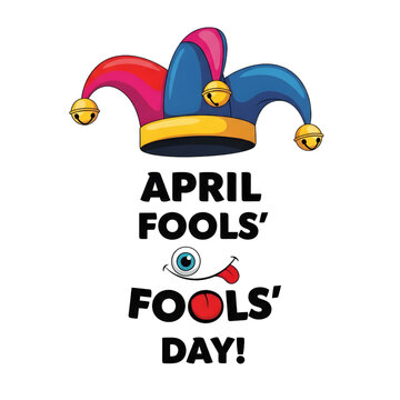 April fools' day jester hat with winking eye and colorful design for pranks and humor