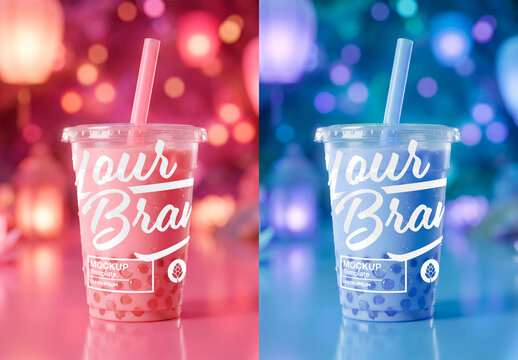 Bubble Tea Cup Mockup With Straw