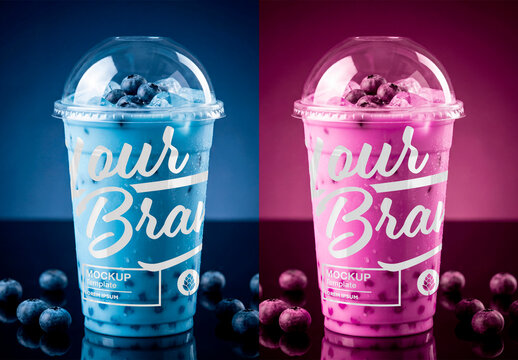 Blueberry Smoothie Cup Mockup &ndash; Cold dairy beverage