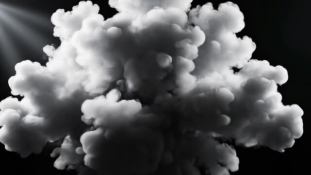 Video of explosive white smoke bloom in slow motion, abstract cloud expansion concept, clean cinematic effect for trailers, title sequences and digital media compositions.