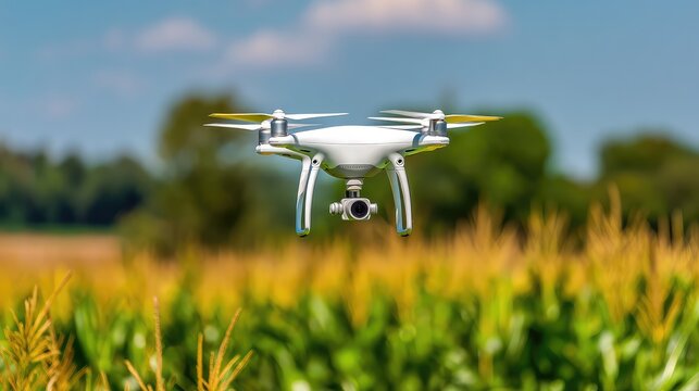 applying fertiliser using a drone to green vegetable plants Farm automation and agriculture technology