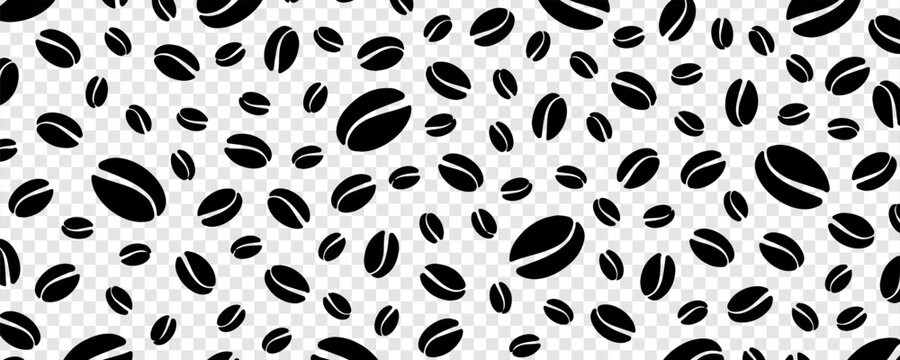 Coffee Bean Seamless Pattern Black White Background