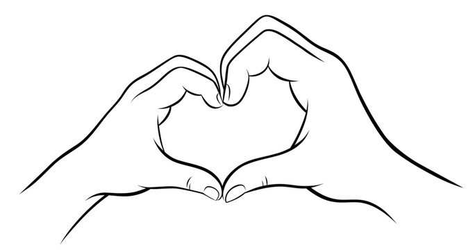 Mother and child hands forming a heart shape. Minimalist line art illustration isolated on white background.