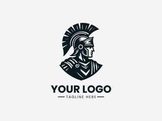 Fototapeta premium Spartan warrior with crested helmet in bold modern black vector logo illustration style
