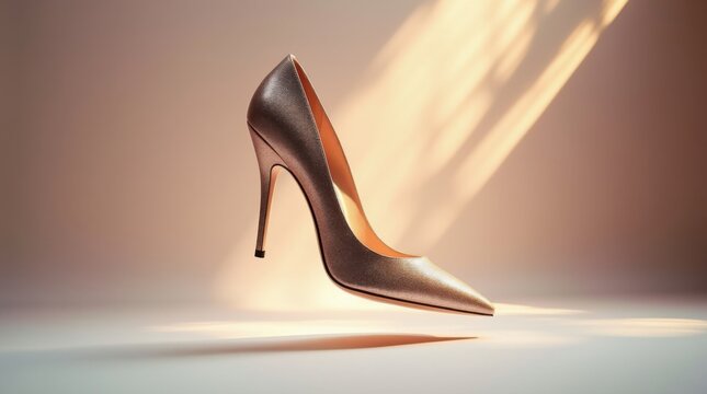 Zapato de tac&oacute;n alto de lujo flotando en el aire, fondo de moda minimalista