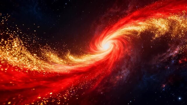 Cosmic core with swirling red gold matter in deep space