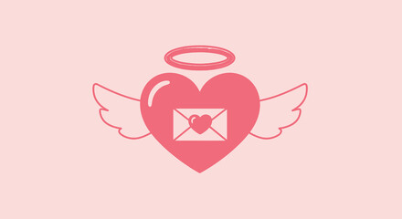 Naklejka premium Winged Angel Heart with Halo and Love Letter Illustration