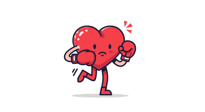 Boxing Heart Mascot Running for Health Fitness Illustration