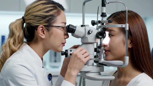 Eye examination process: detailed checkup by optometrist using advanced equipment