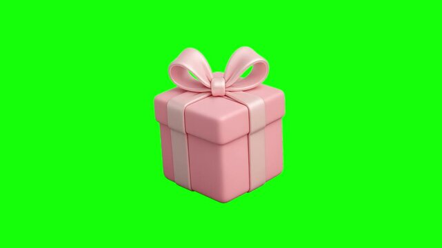 Pink gift box animation concept with cute ribbon vector icon symbol. Animated reward and present illustration design. Editable item motion graphic video template with green screen background
