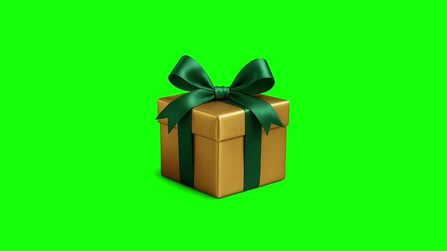 Golden gift box animation concept with cute green ribbon vector icon symbol. Animated reward and present illustration design. Editable item motion graphic video template with green screen background