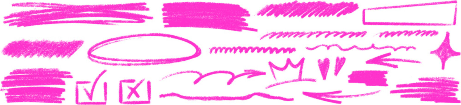 Bright underline drawn with crayon, underline moves with line and arrow, crayon texture blends pencil, brush, wiggle, highlight and circle accents.