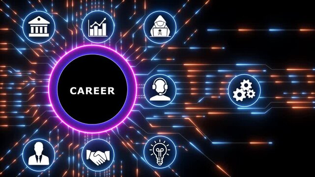 Coach motivate to career growth. Personal development, personal and career growth.Circuit board with Technology background, 4k video