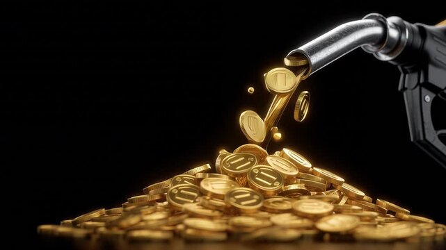 Fuel nozzle pouring gold coins